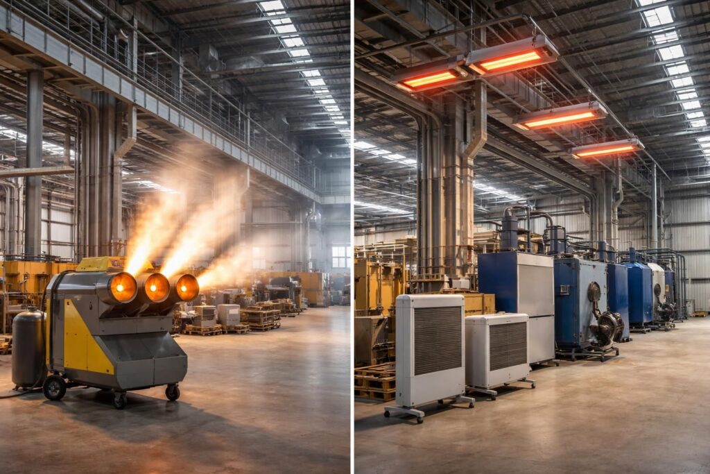 Comparatif : chauffage industriel gaz soufflant vs autres systèmes de chauffage
