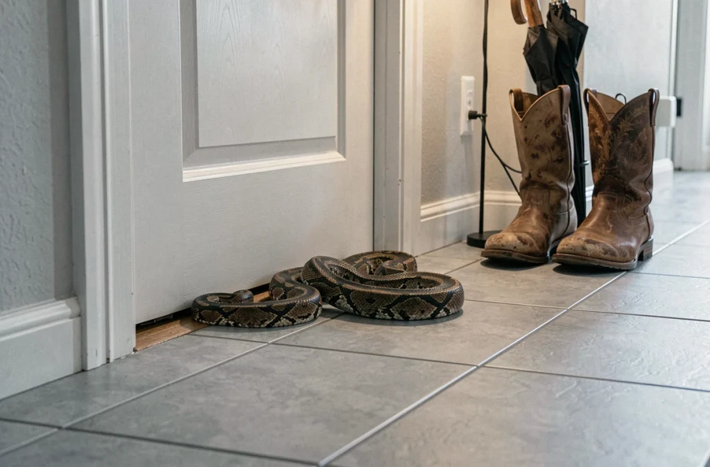 Bas de porte avec un boudin coupe-froid positionné contre une porte intérieure pour empêcher les courants d'air dans le couloir